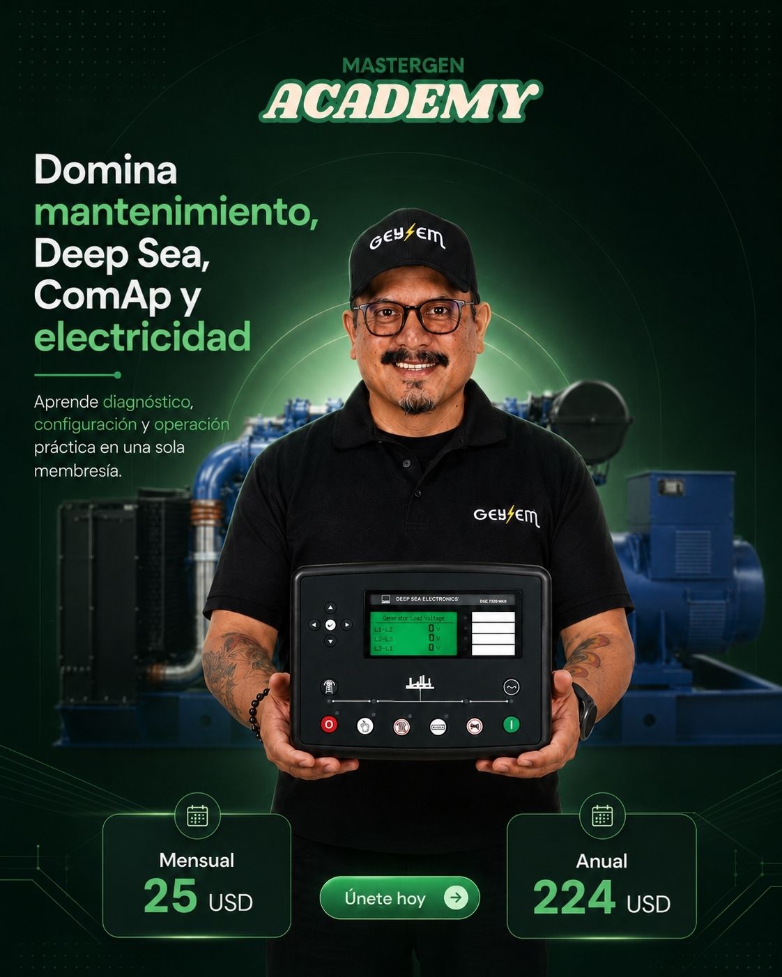Formación técnica de MasterGen Academy sobre generadores eléctricos a diésel