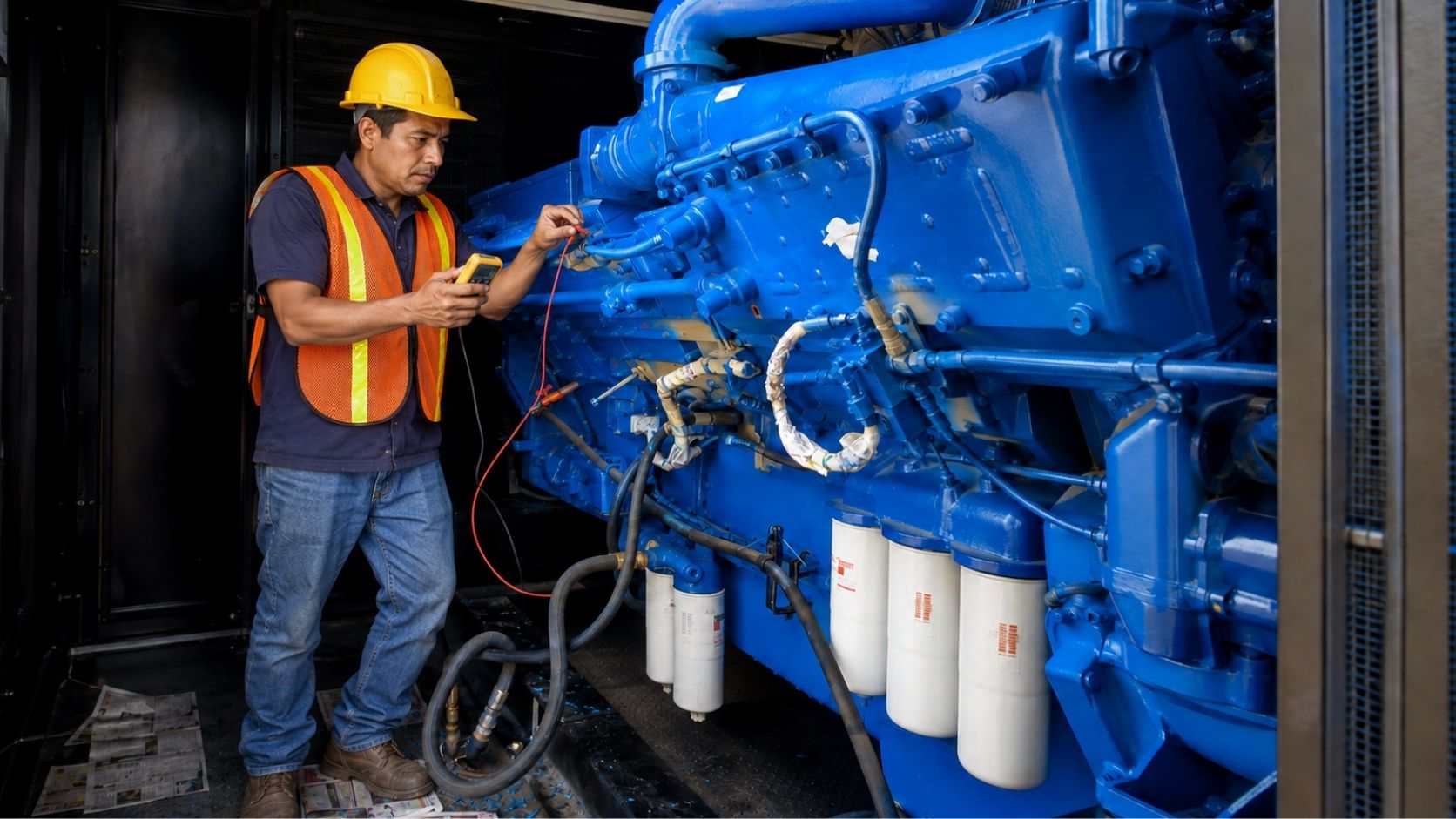 Participante trabajando directamente con un grupo electrógeno