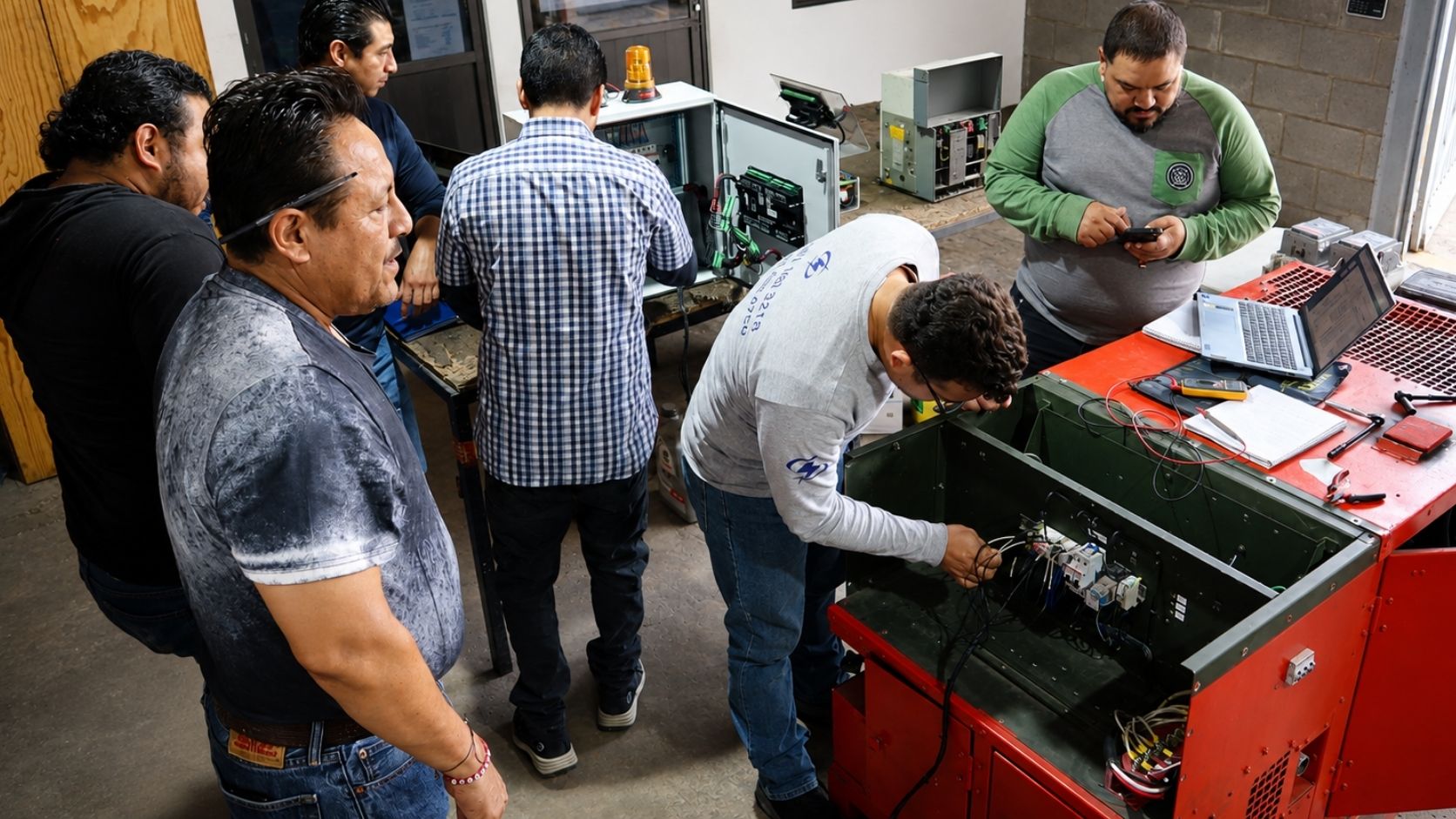 Participantes trabajando directamente con un grupo electrógeno