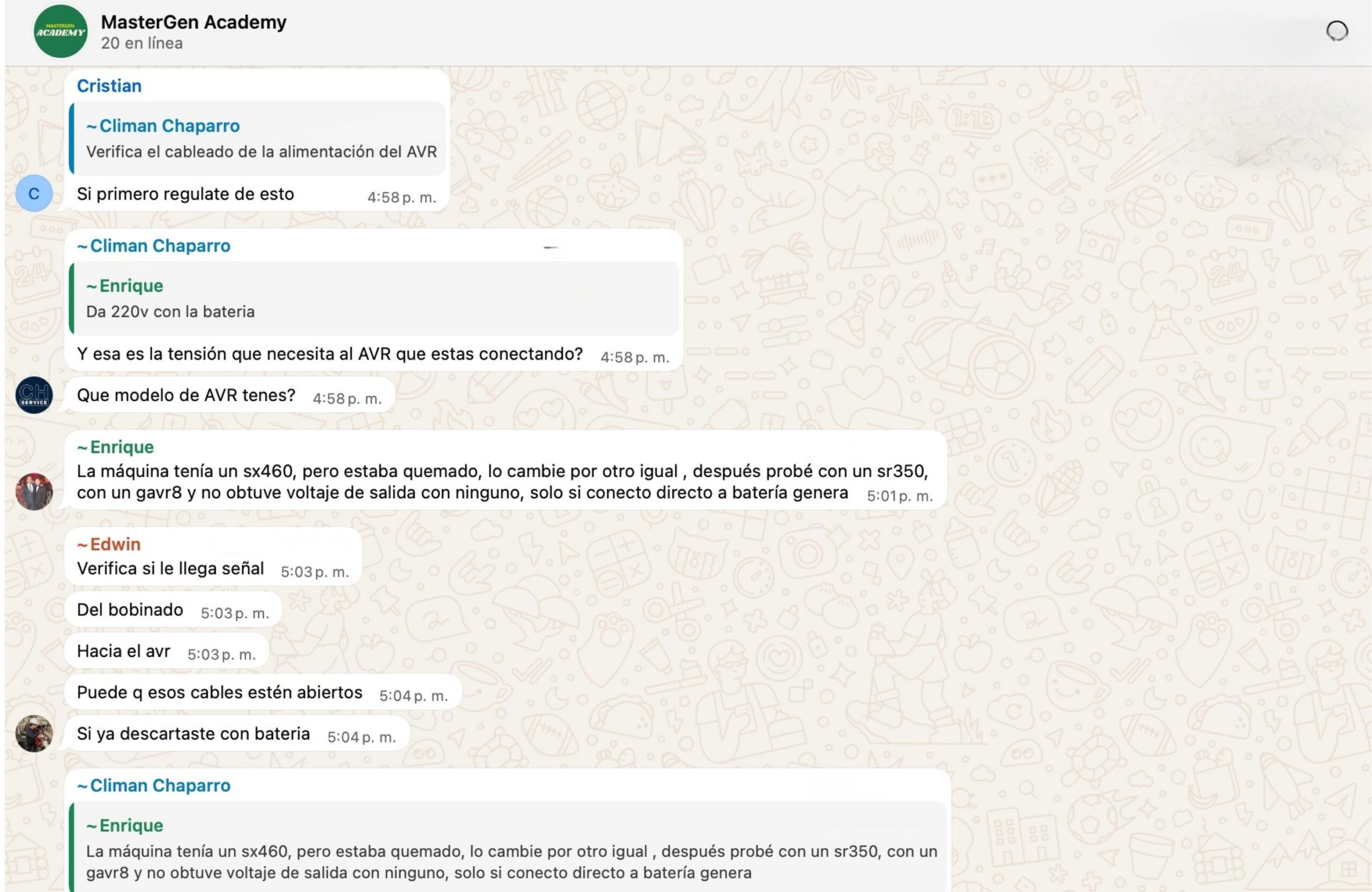 Conversación técnica dentro de la comunidad MasterGen